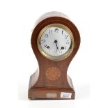 A French style balloon cased inlaid mahogany mantle clock,
