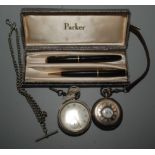 A silver keyless half hunter pocket watch and a silver key wind pocket watch "The Express English