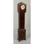 A mahogany cased grandmother clock, height 130cm, width 23cm.