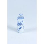 A blue and white snuff bottle, bats and fruit tree, height 8.7cm.