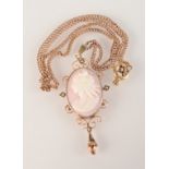 A cameo gold mounted pendant on gold chain,