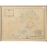 A sea chart inscribed 'A New Chart Of The Islands of Scilly, 20th century, framed and glazed,