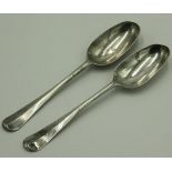A pair of George II silver Old English pattern tablespoons by Robert Makepeace 1st, Newcastle 1743,