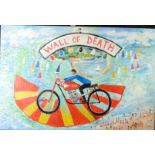 An oil on canvas by Simeon Stafford, 'Wall of Death', signed to reverse and dated 12.06.18, 101.