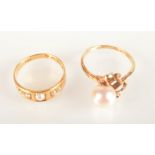 An 18ct gold ring set with pearls and one other gold ring.