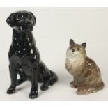 A large Beswick model of a black labrador, No 2314, height 33cm and a Beswick model of a kitten,