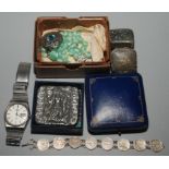 An Arts and Crafts silver brooch, a silver coin bracelet etc.