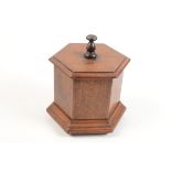 A Victorian mahogany hexagonal lead lined tobacco box, height 19cm, width 21cm.