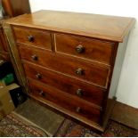 A mid 19th century English mahogany chest, with two short and three long graduated drawers,