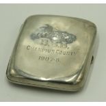 A presentation silver cigarette case inscribed to the celebrated Cornish rugby player Barzillai