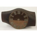 A wooden aero propeller hub with a circular copper and brass clock face, No 30478.