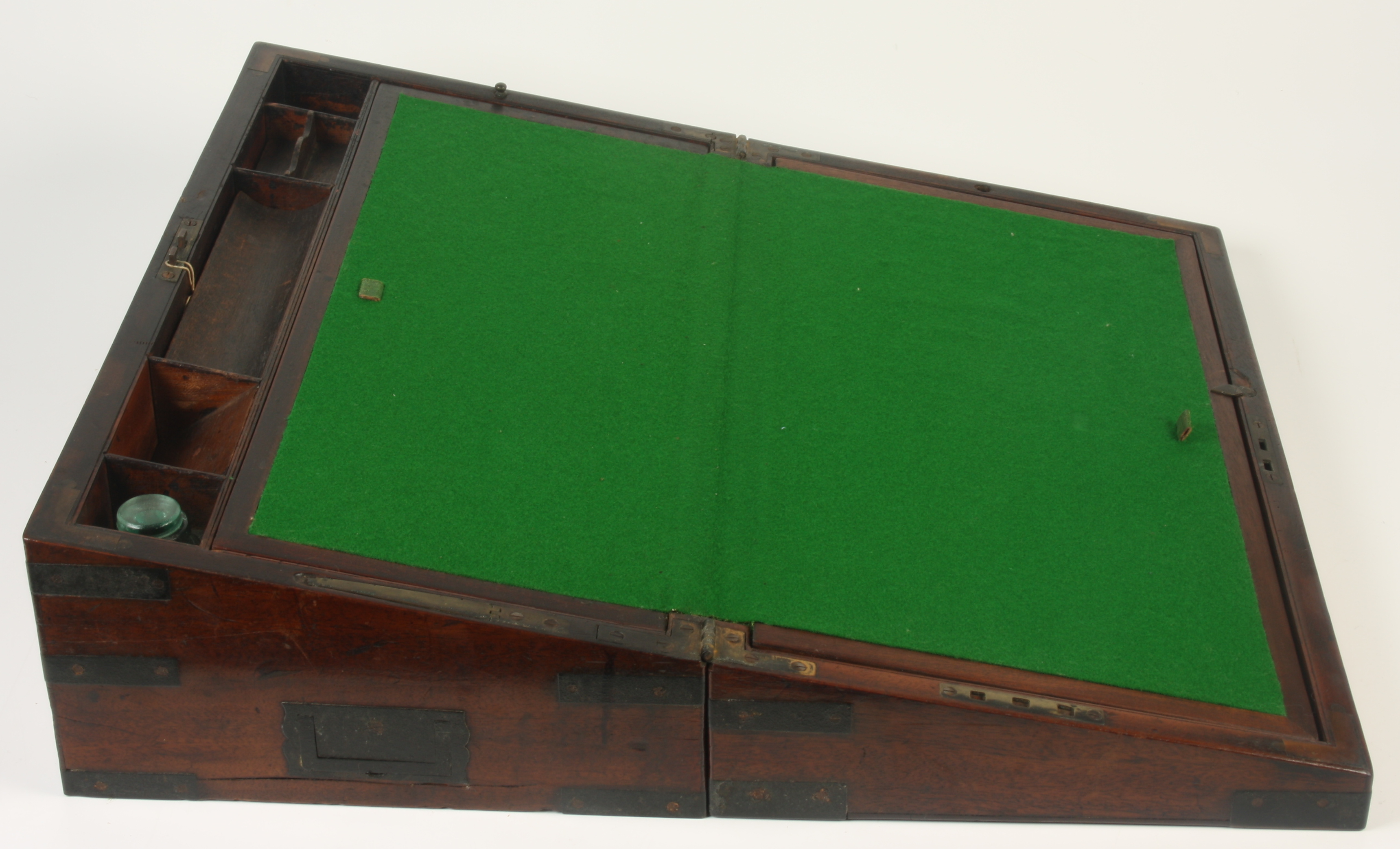 A Victorian mahogany brass bound writing slope, height 17cm, width 50.5cm, depth 28cm. - Image 2 of 2