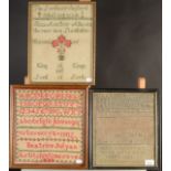 Three woolwork samplers, dated 1823, 1868 and 1902.