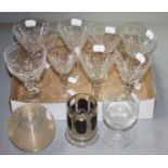 A part suite of cut table glass, two small rummers and three other pieces, mostly Baccarat.