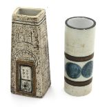 A Troika St Ives cylindrical small vase and a Troika coffin vase, unmarked.