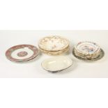 Two Victorian pottery Borgia H & C plates, a set of five dishes,