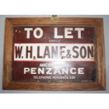 'To Let Apply W.H.Lane & Son Auctioneers Penzance Telephone.