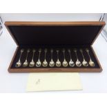 The RSPB spoon collection, a set of twelve teaspoons with named silver gilt ornithological finials,