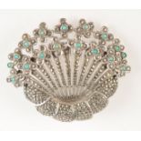 A Theodore Fahrner silver brooch set turquoise and marcasite.