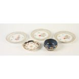 A Royal Doulton Art Nouveau bowl, three continental porcelain ribbon plates, diameter 22cm,