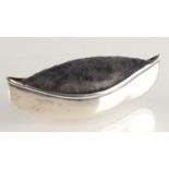 An Edwardian Chester hall marked silver canoe pin cushion.