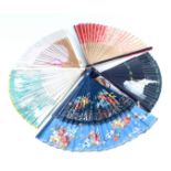 Five Japanese hand painted paper fans,