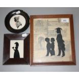 Three Victorian silhouettes, framed and glazed, largest 27 x 23cm.