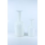 Two Holmgaard milk glass gul vases, heights 43.5cm and 29.5cm.