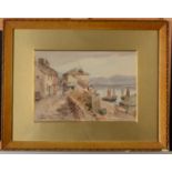 A watercolour of Newlyn signed A Leyman, 19 x 17cm framed.