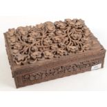 An Anglo Indian carved wood box, circa 1900, height 10.5cm, width 32cm, depth 22cm.