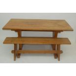 A Robin Nance pine refectory table, 139 x 67cm and a pair of matching benches, length 137cm.