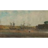 A watercolour by Thomas Miles II Richardson (1813-1890), 'Shoreline with ships',