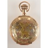 A good Waltham five colour gold full hunter cased keyless pocket watch,