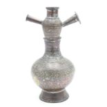 A middle eastern metal hookah, with lines of incised decoration, height 31cm,