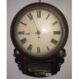 An early Victorian mahogany fusee wall clock, with brass inlay and presentation plaque and a 30.