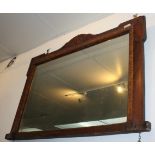 A Victorian walnut parquetry inlaid overmantel mirror, 59 x 91cm.