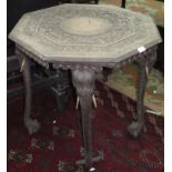 An Indian carved hardwood octagonal occasional table,