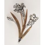 A French 19th century gold floral spray brooch the rose cut diamond iris flower head mounted en