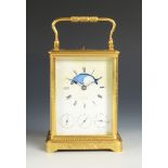 A late 19th century French moon phase repeating carriage clock,