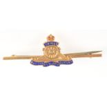A 9ct gold enamel Royal Artillery brooch.