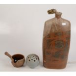 A Leach pottery pouring vessel, tenmoku glaze to the interior, height 9cm, length 17cm,