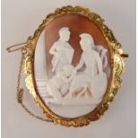 An early Victorian cameo carved with a Roman Emperor and his attendants in high purity engraved