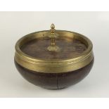 A large treen brass mounted bowl and cover, 19th century, height 245cm, diameter 33cm.
