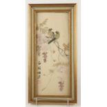A Chinese painting on silk, early 20th century, with a pair of birds perched on a flowering branch,