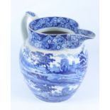 A massive early Victorian blue and white earthenware jug,