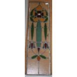 A rectangular stained glass window, lead lined, 102 x 29cm.