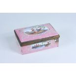 An English, south Staffordshire pink enamel and gilt metal trinket box, 18th century,