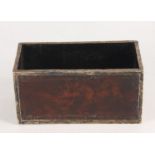 A burr wood and white metal bound rectangular container, 19th century, height 7.8cm, length 15.