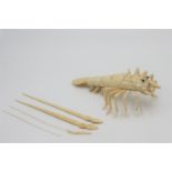 A Japanese ivory articulated model of a crayfish, 1900-1930, length 24cm, width 14cm.