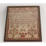 A needlework sampler, 19th century,inscribed 'Emma Margaret Willetts is my name,